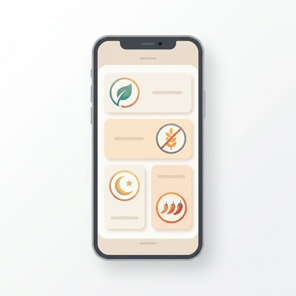 Dietary filter options on phone screen