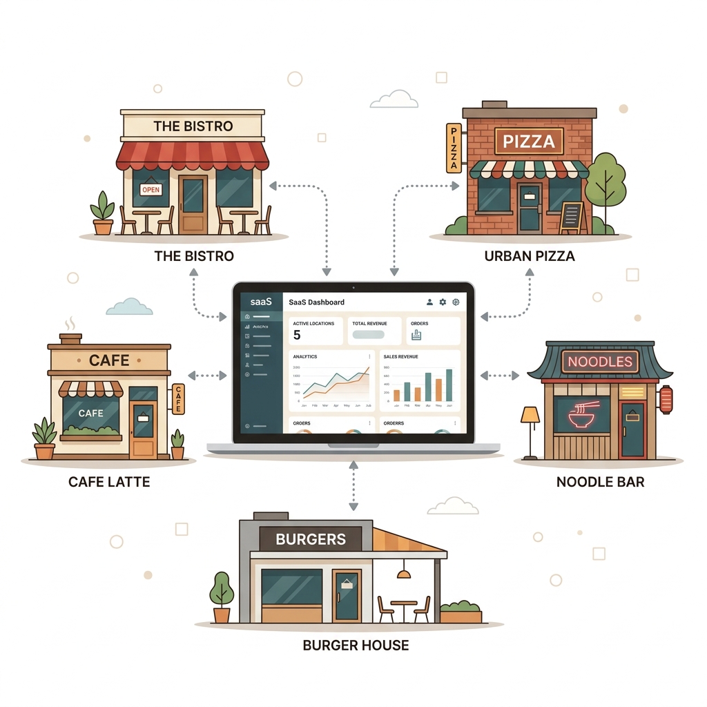 Multiple restaurant locations connected to dashboard